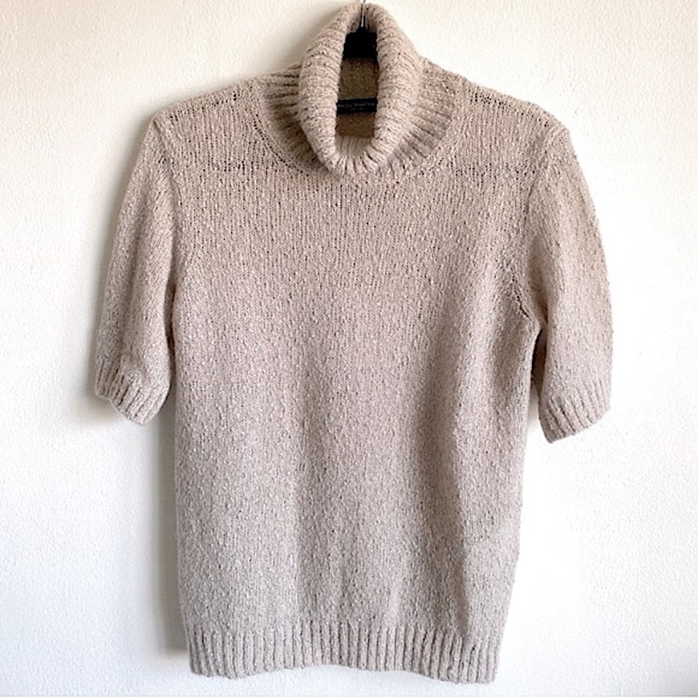PIAZZA SEMPIONE MOHAIR BLEND METALLIC KNIT TURTLENECK SWEATER Beige Pink 42